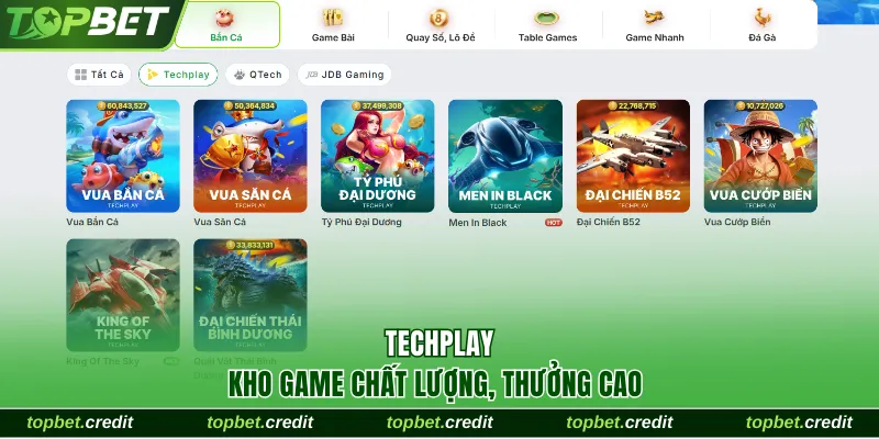 Bắn Cá 2 Kho game Techplay chất lượng cùng mức thưởng cao