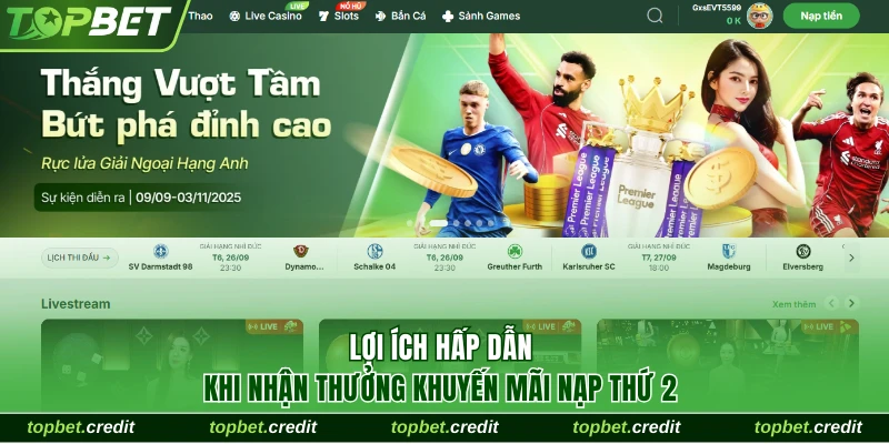Khuyến Mãi Nạp Lần 2 Với Cơ Hội Vàng Tăng Vốn Tại TopBet 3 Lợi ích hấp dẫn khi nhận thưởng nạp thứ 2