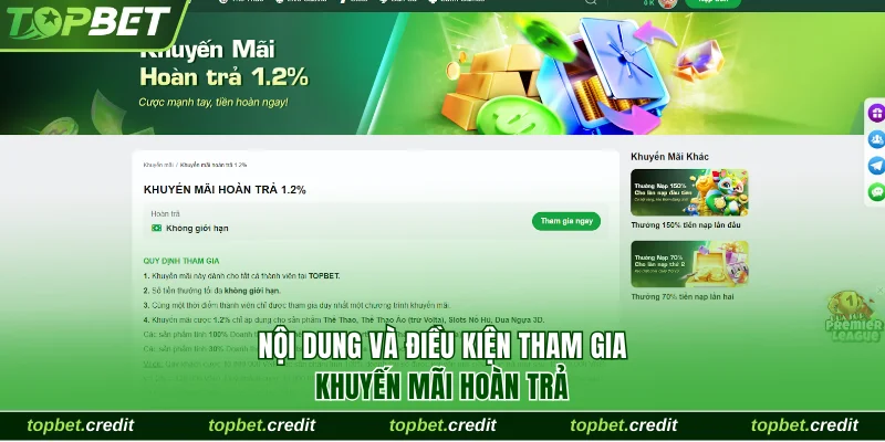 Khuyến Mãi Hoàn Trả 1.2% Cực Chất Lượng Cho Người Chơi 2 Nội dung và điều kiện tham gia khuyến mãi hoàn trả