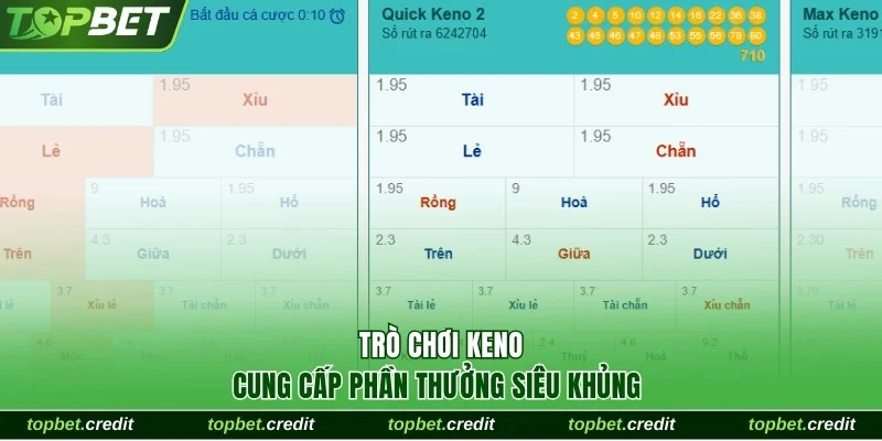Xổ số lô đề 3 Trò chơi Keno cung cấp phần thưởng siêu khủng